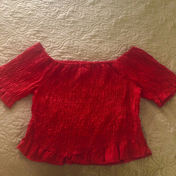 Red Ruffles Off The Shoulder Top - Picture 1 of 2
